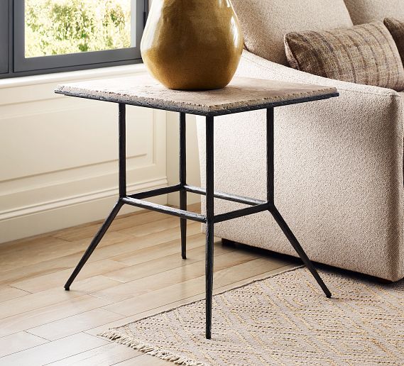 Sorrento tumbled stone and metal end table 